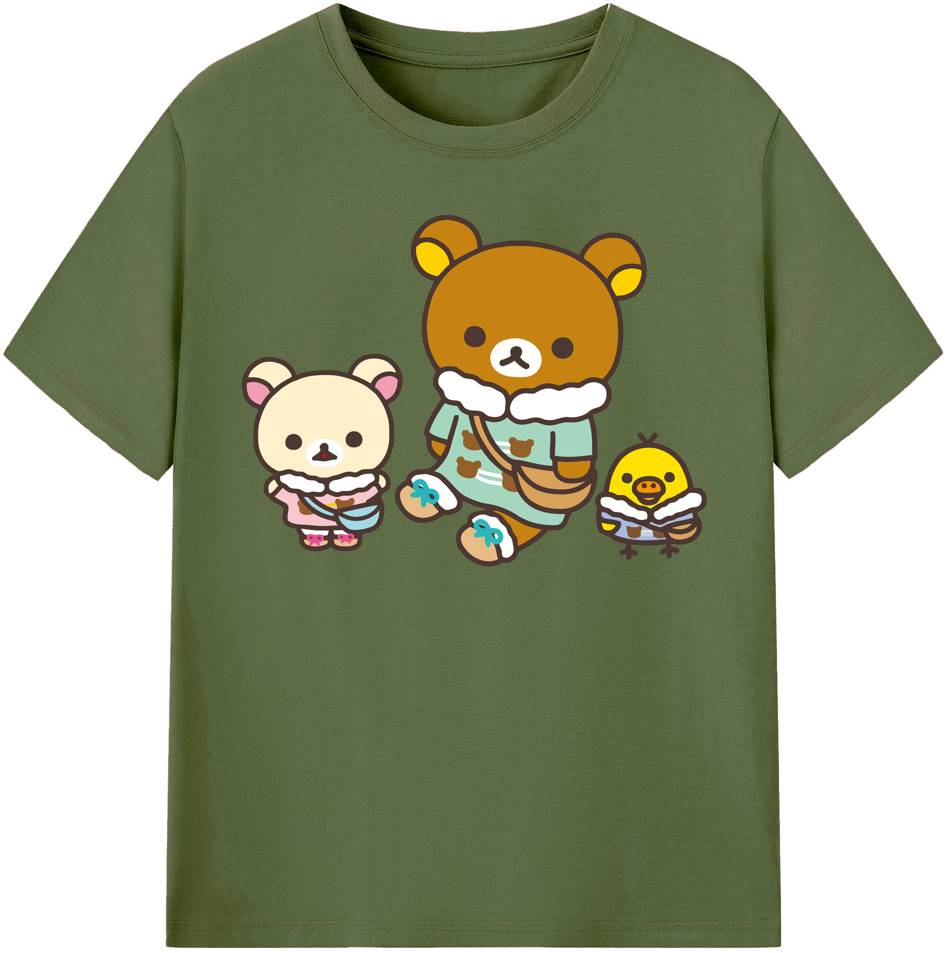 （画像用） リラックマ リラックマ キイロイトリ Rilakkuma Korilakkuma Kiiroitori 綿100％半袖Tシャツ（フロントプリント）